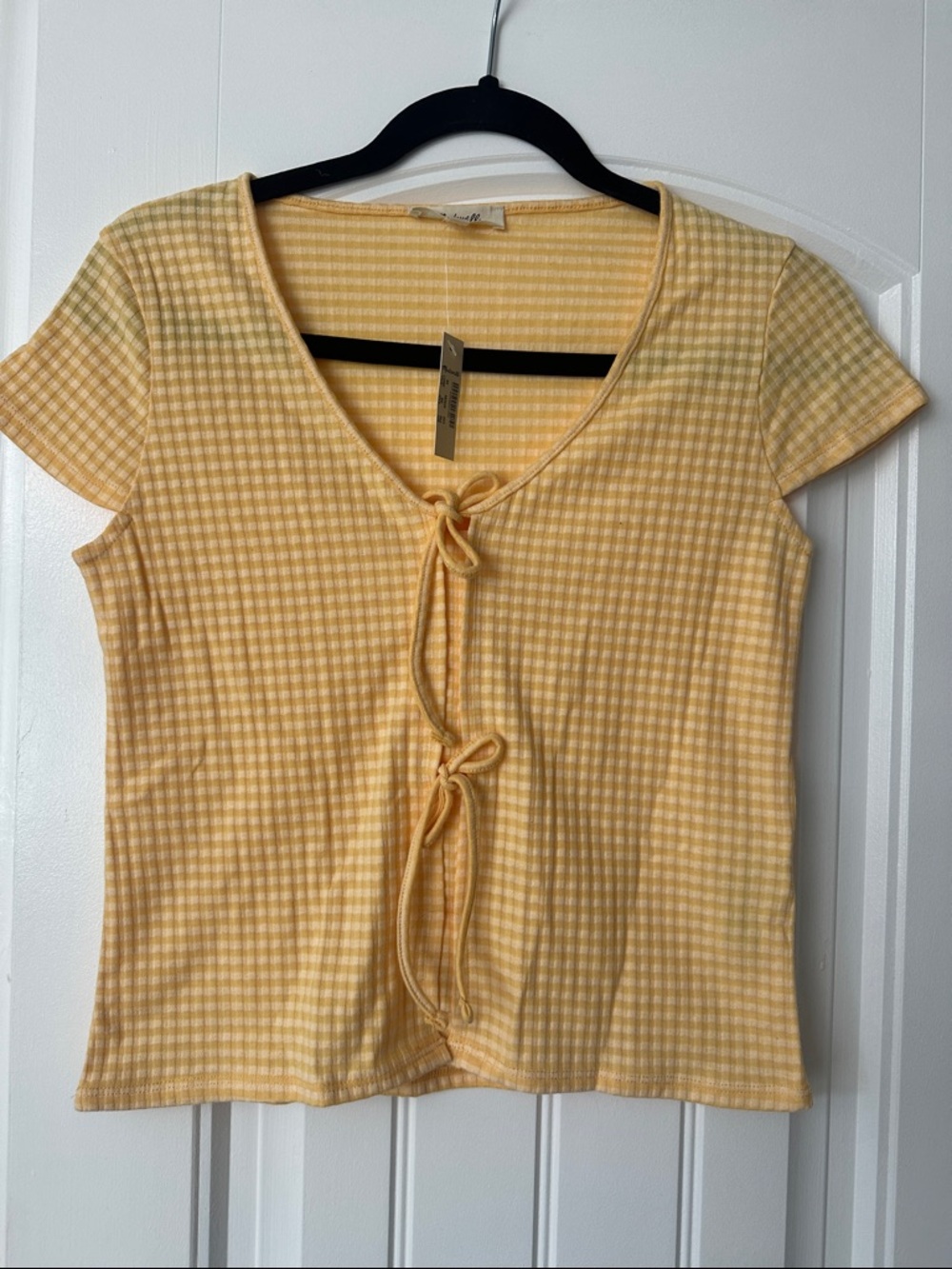 Madewell Yellow Gingham Tie-Front Tee